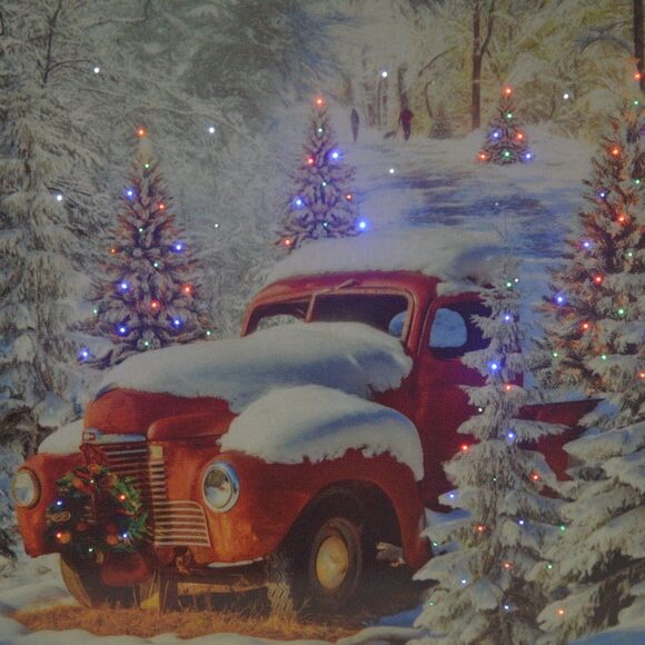 Red Truck Canvas with Snow and Twinkling Lights New (See Video) - Picture 3 of 3